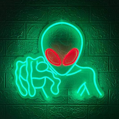 Led Neon Sign Light Smoking Alien, Green Neon Light Sign