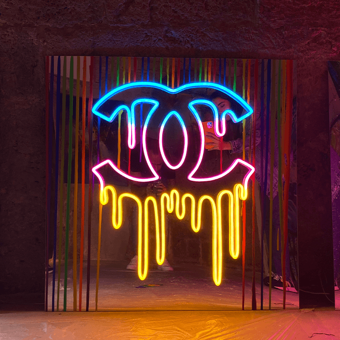 Colorful Dripping Chanel on Silver Mirror