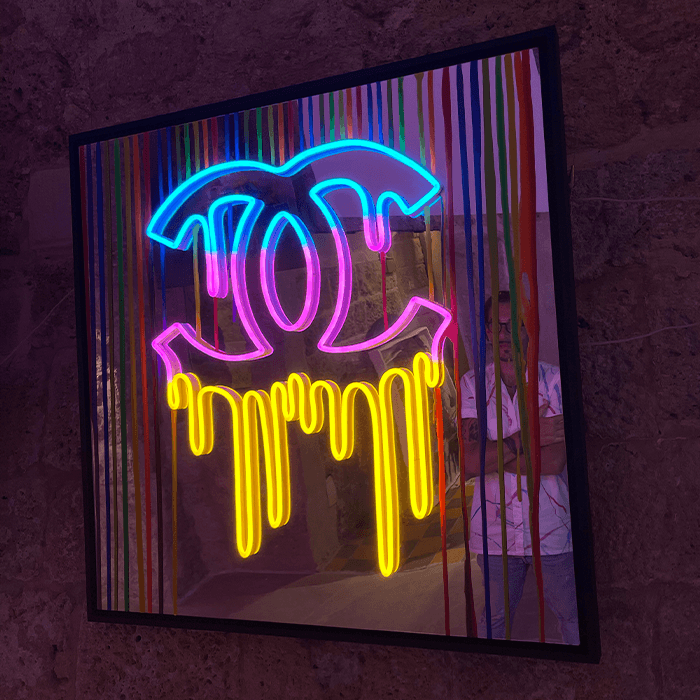 Colorful Dripping Chanel on Silver Mirror