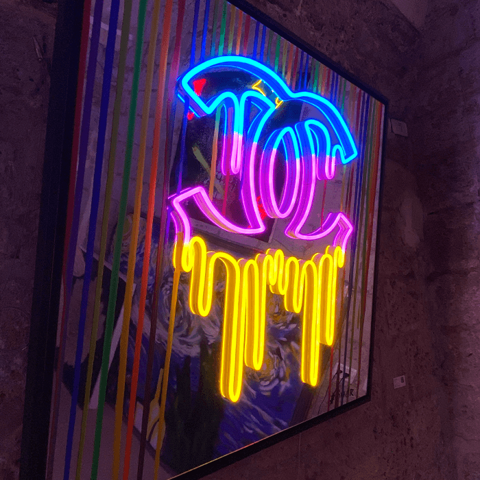 Colorful Dripping Chanel on Silver Mirror
