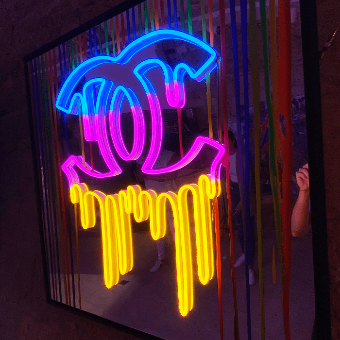 Colorful Dripping Chanel on Silver Mirror