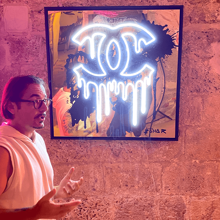 White Dripping Chanel on Gold Mirror