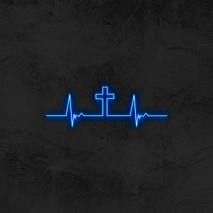 Heartbeat - Cross Neon Sign