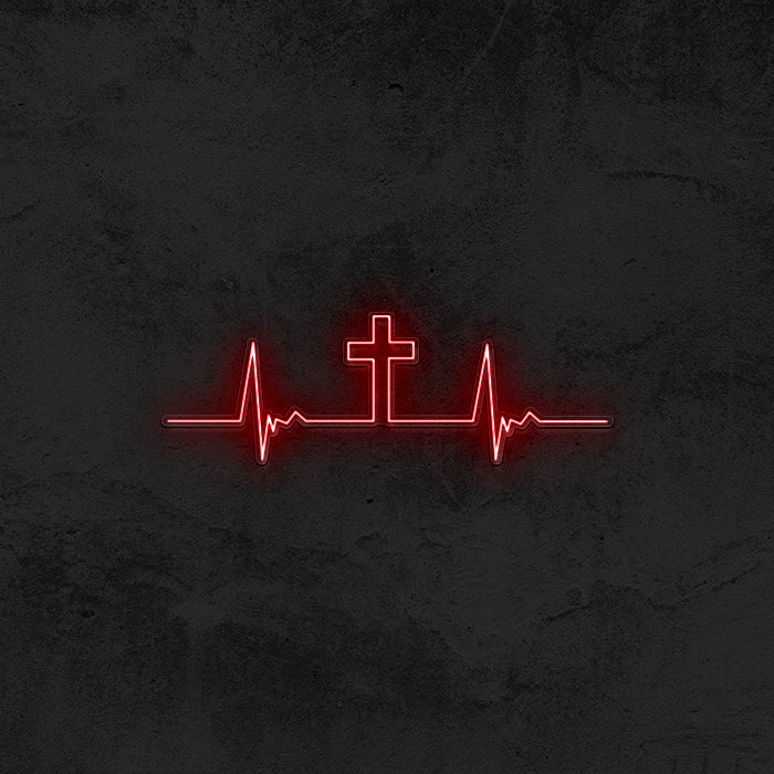 Heartbeat - Cross Neon Sign