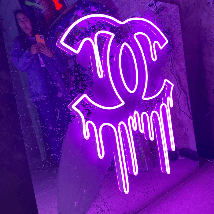 Pink Dripping Chanel on Silver Mirror