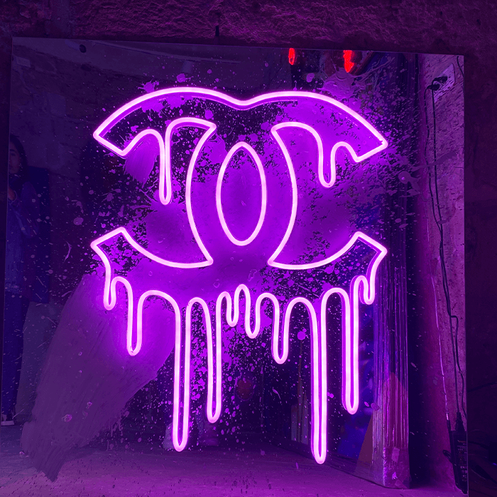 Pink Dripping Chanel on Silver Mirror