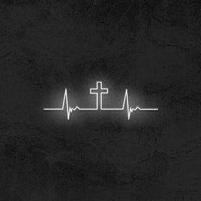 Heartbeat - Cross Neon Sign