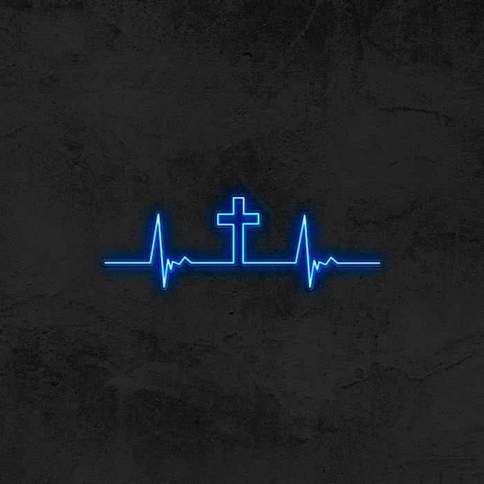 Heartbeat - Cross Neon Sign