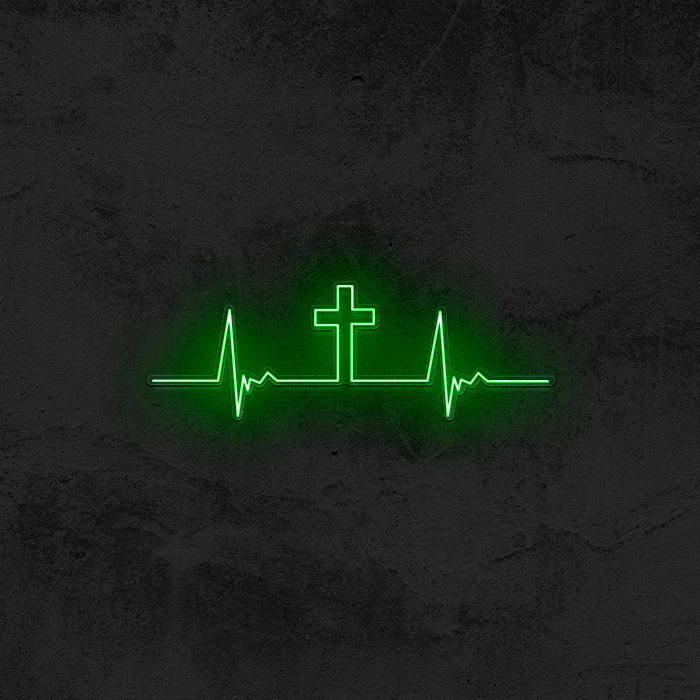 Heartbeat - Cross Neon Sign