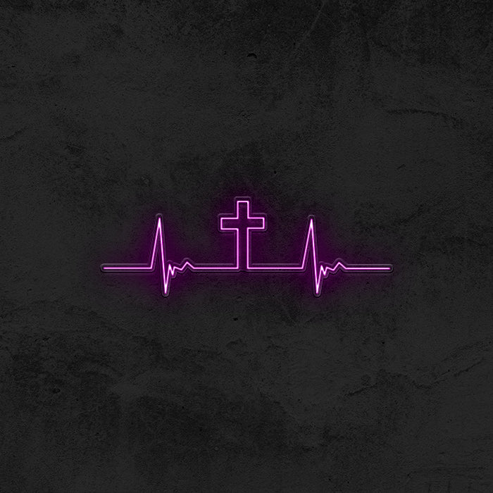 Heartbeat - Cross Neon Sign