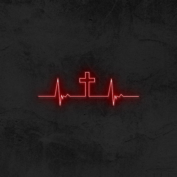 Heartbeat - Cross Neon Sign