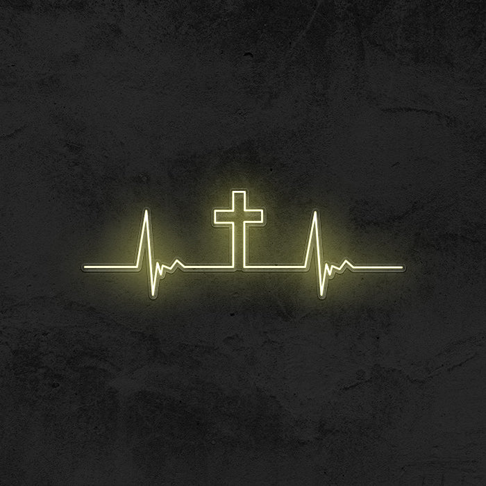Heartbeat - Cross Neon Sign