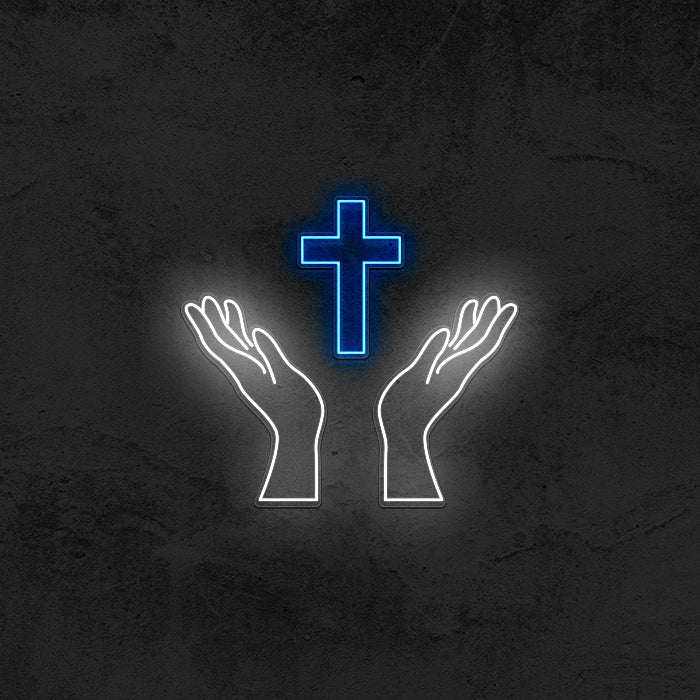 Open Hands - Cross Neon Sign
