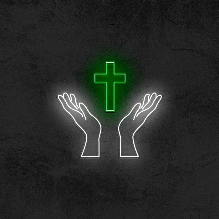 Open Hands - Cross Neon Sign