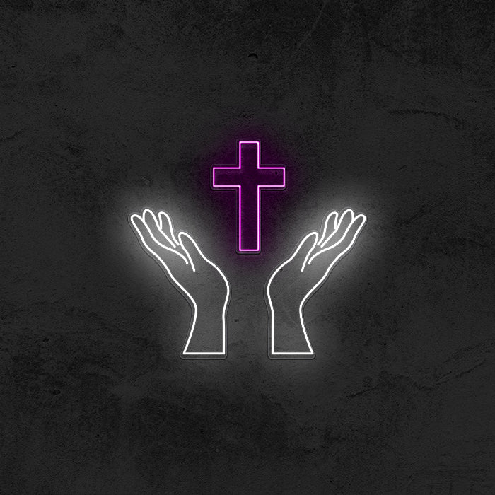 Open Hands - Cross Neon Sign