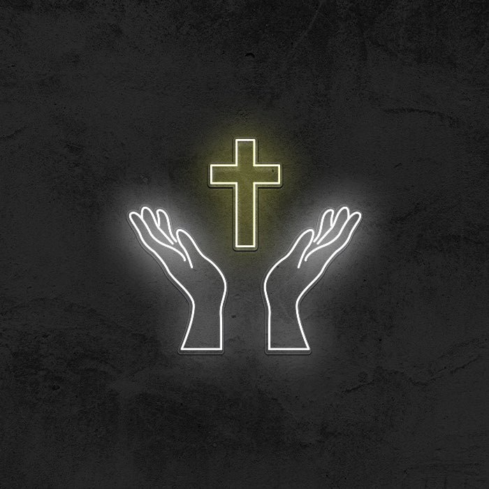 Open Hands - Cross Neon Sign